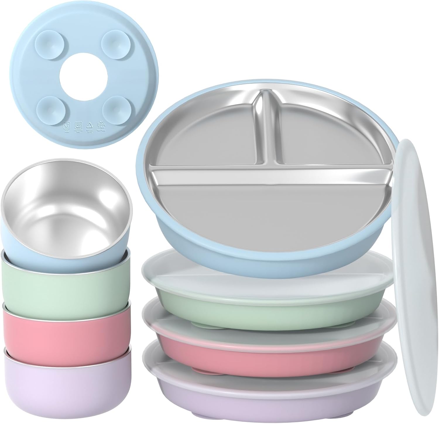 NUTIKAS Toddler Plates and Bowls Set with Lids