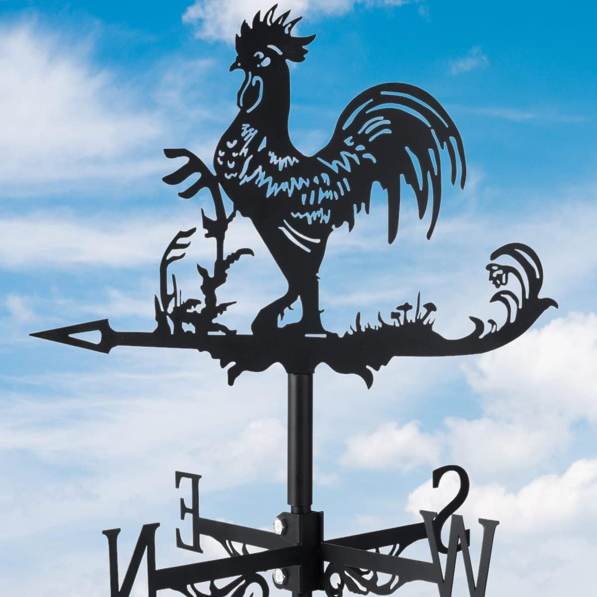 QUYWAZP Metal Rooster Shape Weathervane, Roof Mount Weather Chicken Wind Vane Direction Indicator,Outdoor Scene Garden Chicken Weather Vane Ornament for for Shed Farmhouse Yard Patio Decor (Rooster)