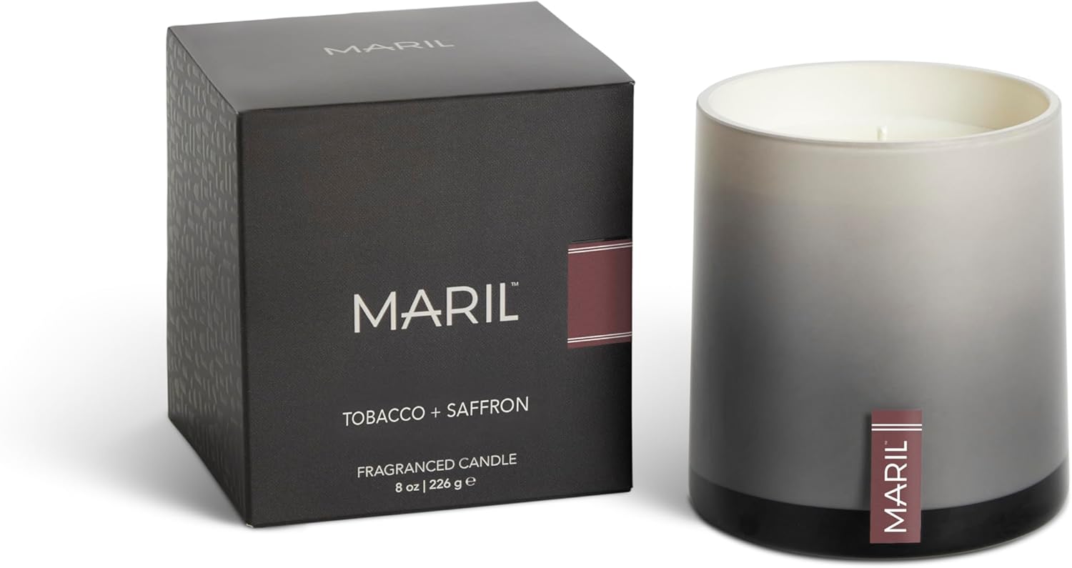 MARIL Collection Scented 8 Ounce Wax and Glass Poured Vessel Candle, Tobacco + Saffron