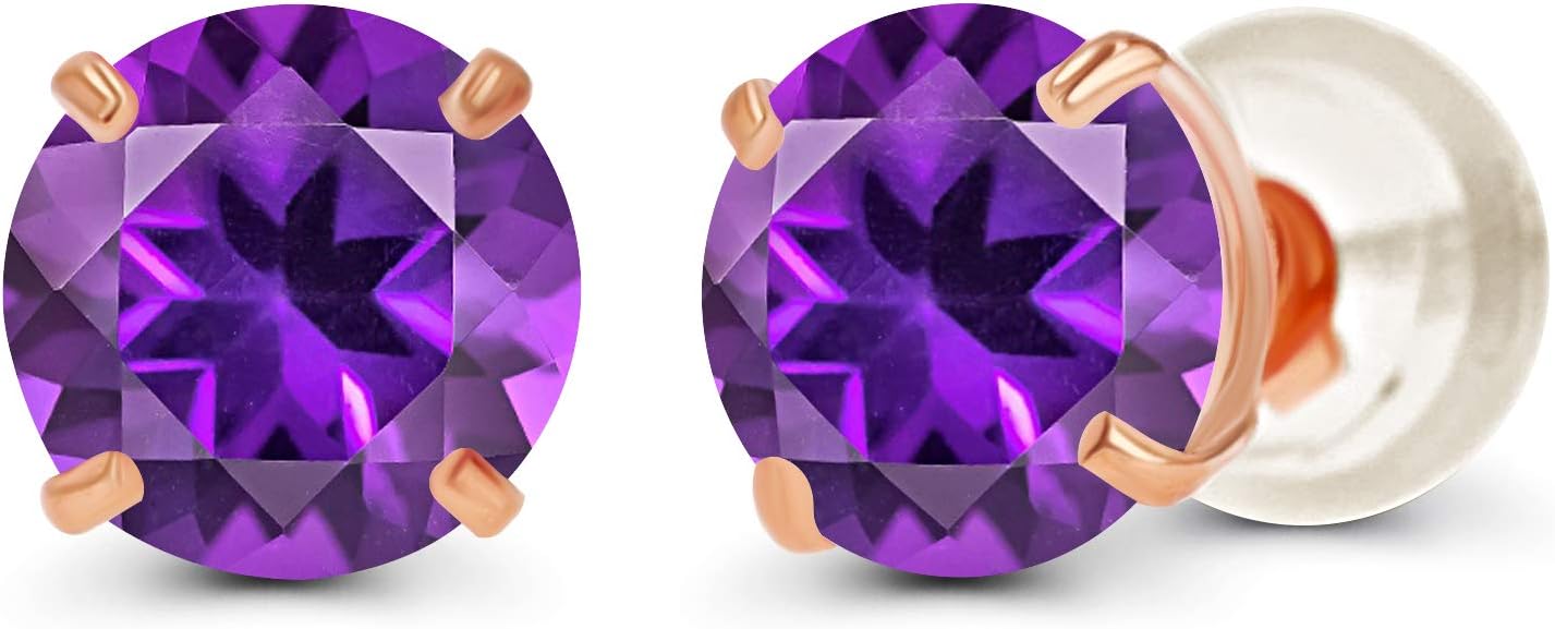 Unknown Solid 10K Gold 4mm Round Genuine Gemstone Birthstone Stud Earrings