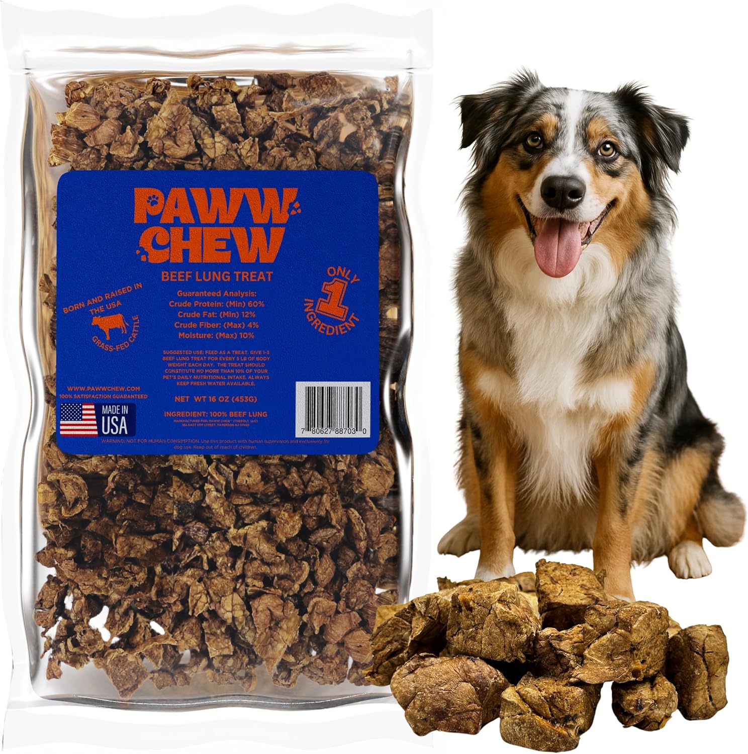 PAWW CHEW Beef Lung Dog Treats - 100% Natural