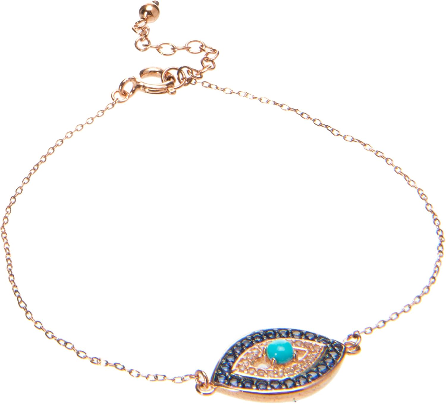 Amazon Collection womens 18k Yellow Gold Plated Sterling Silver Stabilized Turquoise with Created Blue and White Sapphire Evil Eye Necklace, 18"