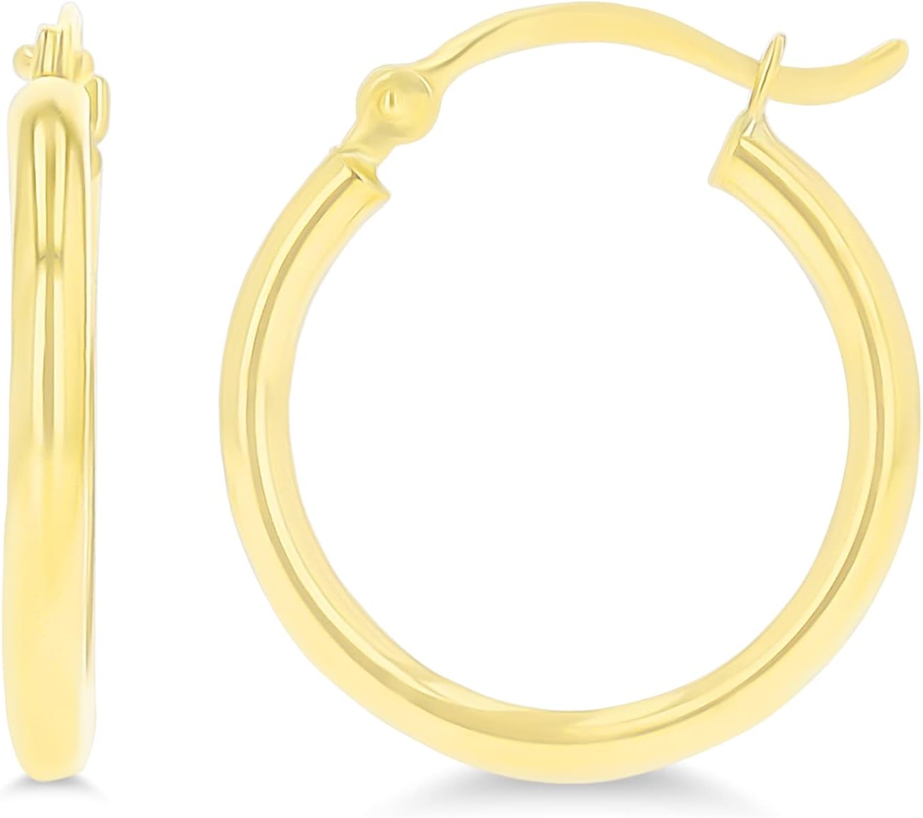 Generic 10K Yellow Gold Solid Polished Round Hoop Earrings for Women | 2mm Thick | Classic Style | Round Hoop Earrings | Secure Click-Top | Shiny Polished Earrings, 2x15mm
