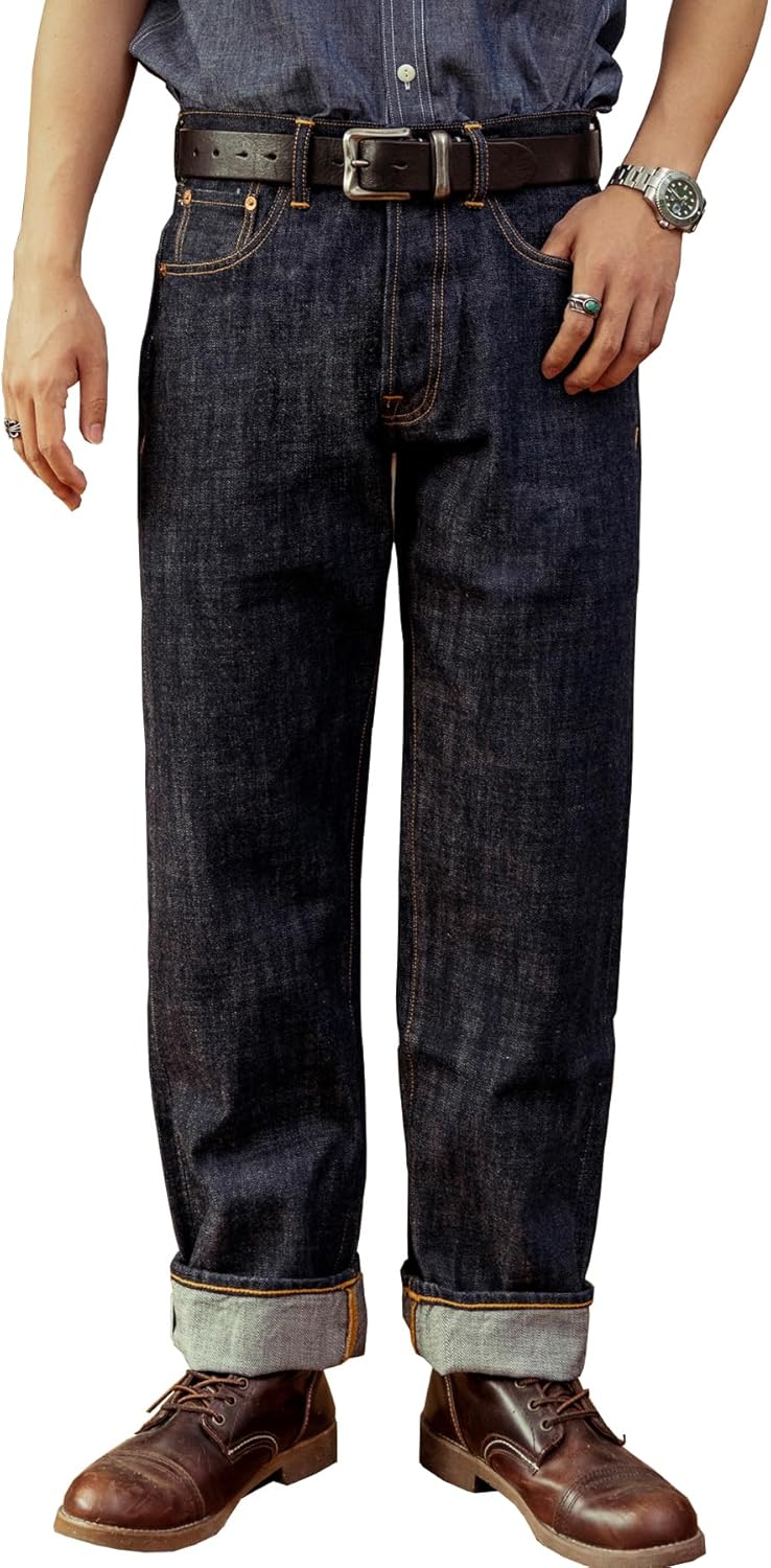 Red Tornado Vintage Red Tornado Men's Jeans Loose Fit Straight Leg 14oz Selvedge Jean Denim Pants Relaxed Hight Rise Retro