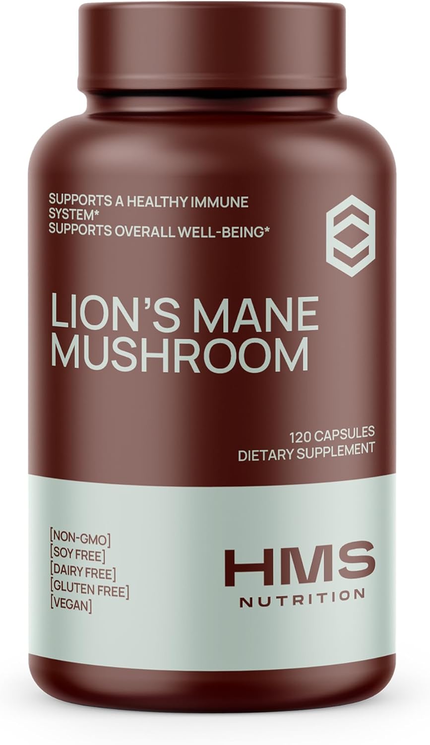 HMS Nutrition Lions Mane Supplement Capsules, Lions Mane Mushroom for Immune Support, Memory & Focus Supplement, 1000mg per Serving, Non-GMO Vegan, 120 Capsules, 2 Month Supply