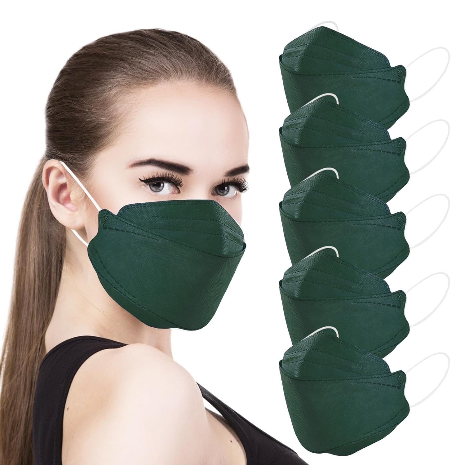 akgk KN95 Face Masks 50 Pack, 5-Ply Disposable Dark Green Face Mask Against PM 2.5 Smoke and Dust