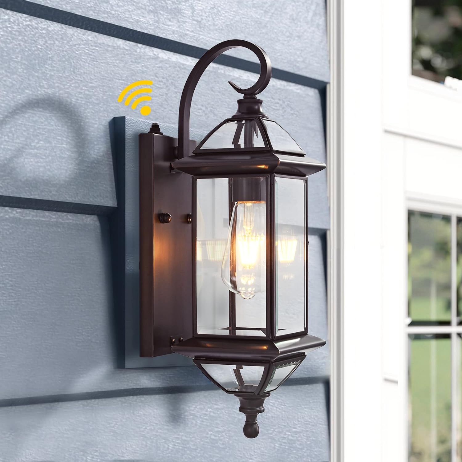 GAAZIE Solid Copper Dusk to Dawn Outdoor Wall Lantern, 20" Large Entry Satin Brass Porch Light with Clear Beveled Glass, Exterior Wall Sconce for Garage, Front Door & Patio, E26 Base