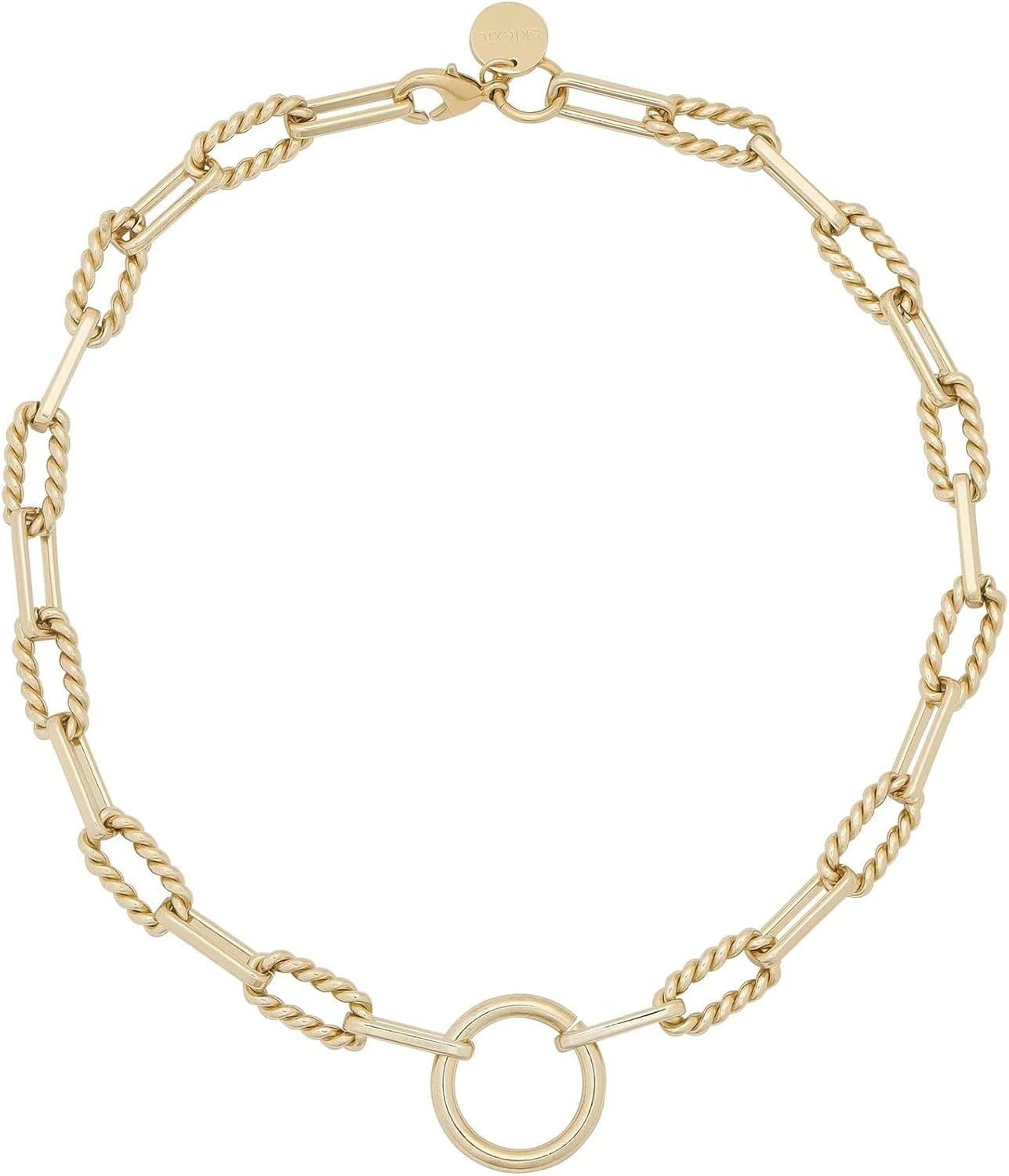eklexic Eliza Necklaces For Women | 14k Gold Plated & Rhodium-Silver Link Chain Necklace Fastened With Large Accent Ring & Lobster Clasp. | Twisted Link Chain Necklace Woman Size 14.5"-18"