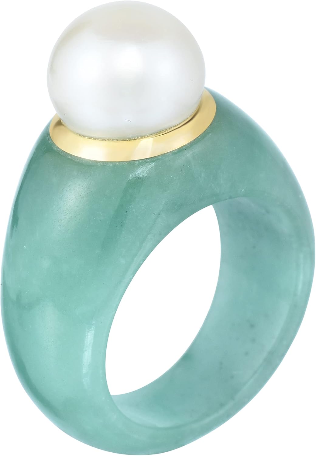 KOKAV 14K Yellow Gold with Jade and 10 mm Freshwater Pearl Statement Ring