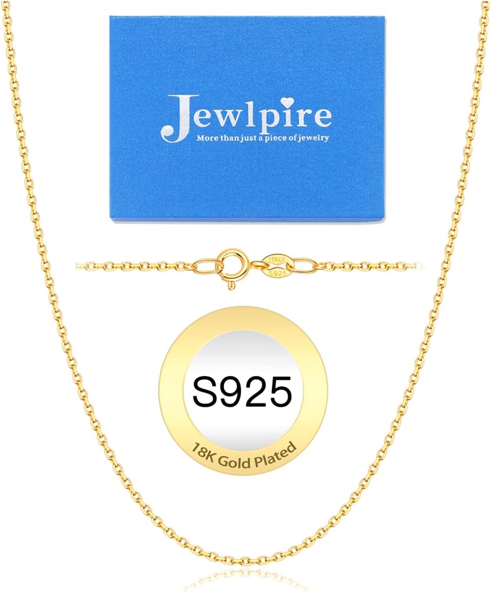 Jewlpire 925 Sterling Silver Chain Necklace Chain for Women 1.1mm Cable Chain Necklace Upgraded Spring-Ring Clasp - Thin & Sturdy - Italian Quality 16/18/20/22/24 Inch