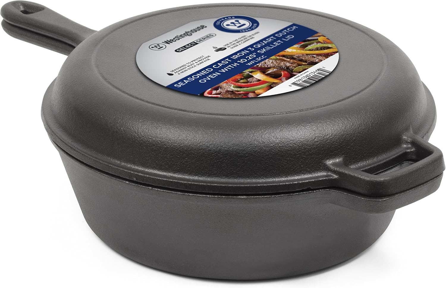 Westinghouse Pre-Seasoned Cast Iron 3 Quart Dutch Oven with Skillet Lid