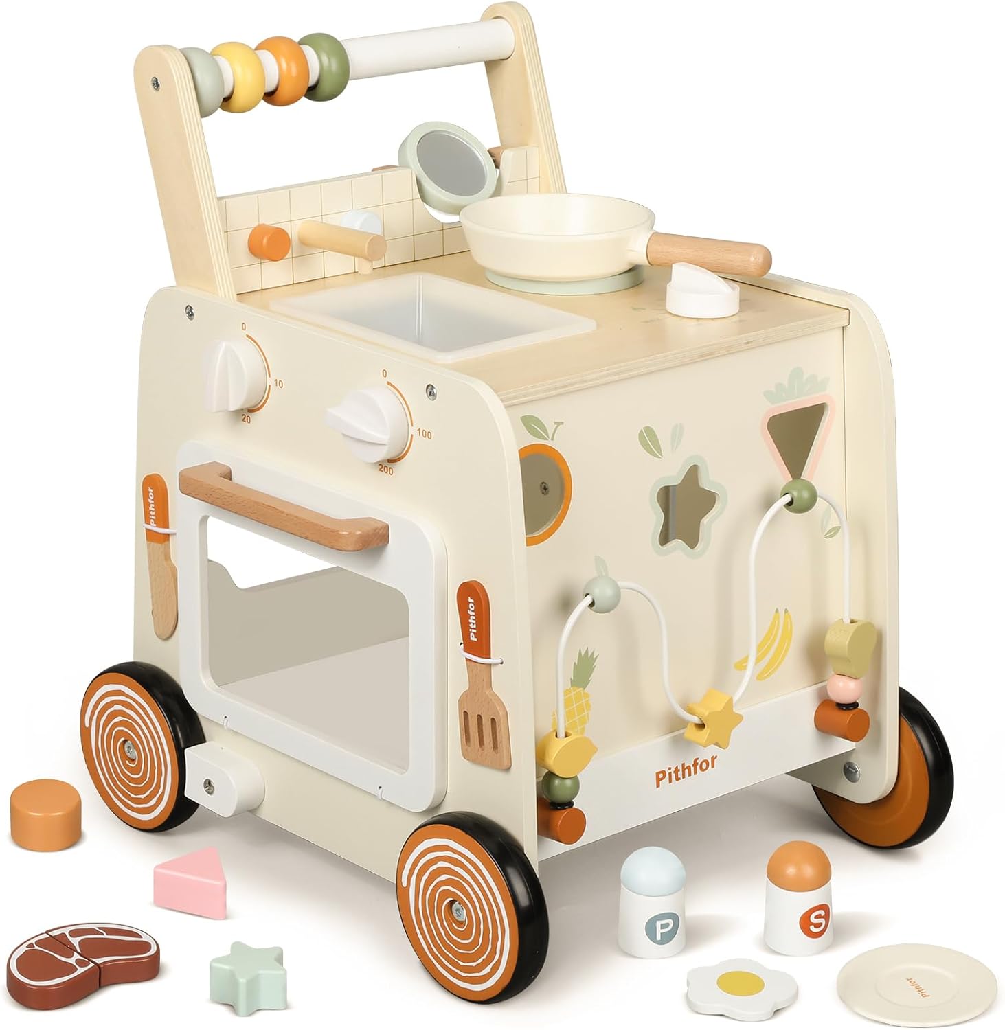 Pithfor Wooden Baby Walker, 3-in-1 Baby Push Walker