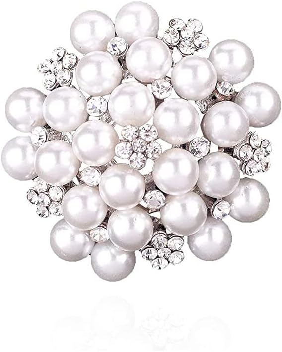 Generic Elegant Pearl Floral Crystal Brooch Pin Set for Wedding Bridal