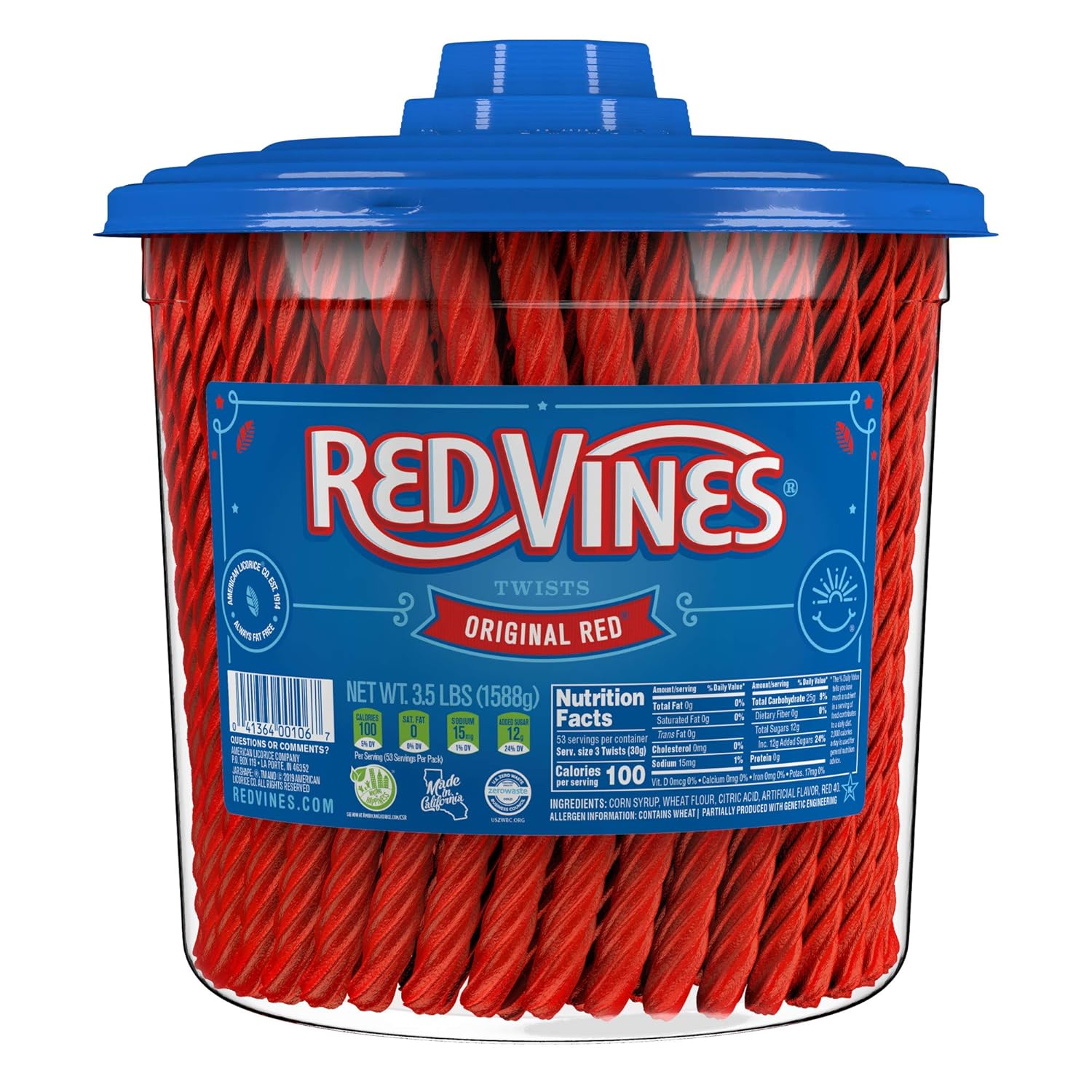Red Vines Original Red Licorice Twists, 3.5 lb Tub