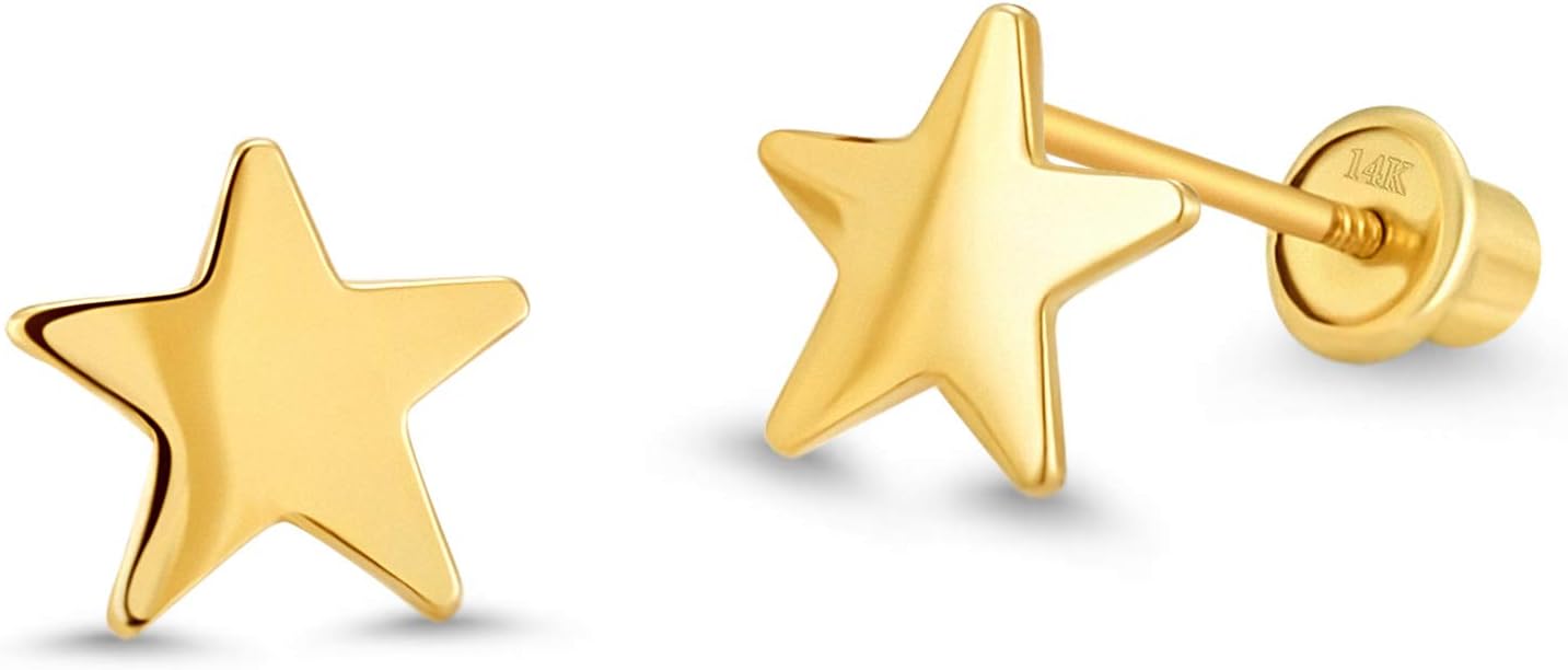 Amazon 14k Yellow Gold Plain Star Children Screwback Baby Girls Stud Earrings