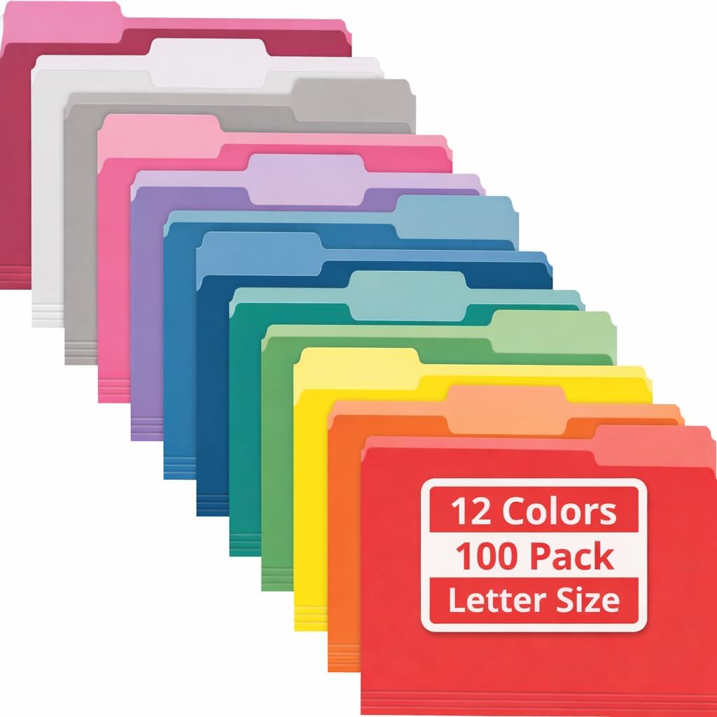Enday Amazon.com : Enday Colored File Folders Letter Size (100 Pack) 12 Assorted Colors, 1/3 Cut Tabs Color File Folders, Two Tone Colored Folders for School Home Office Documents Organization