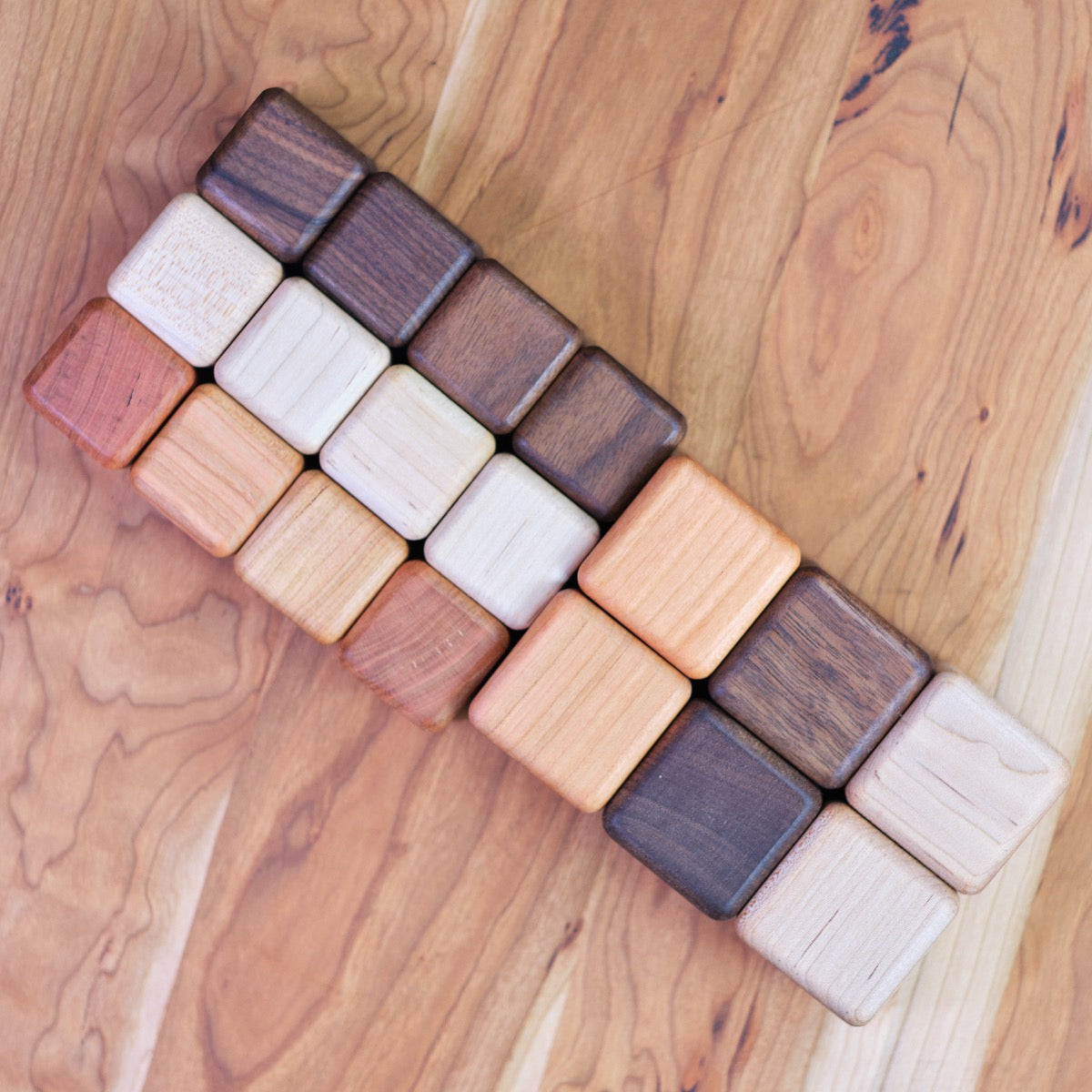 Multi-Size Wood Building Cube Blocks, Set of 24