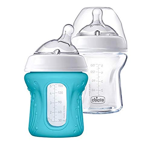 Chicco NaturalFit Glass 2 Pack Slow Flow with Bonus Silicone Sleeve, 9 Ounce