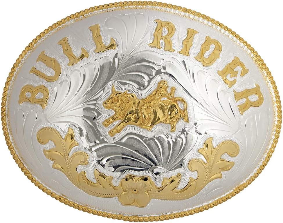 Western Express Bull Rider German Silver Belt Buckle - Oversize