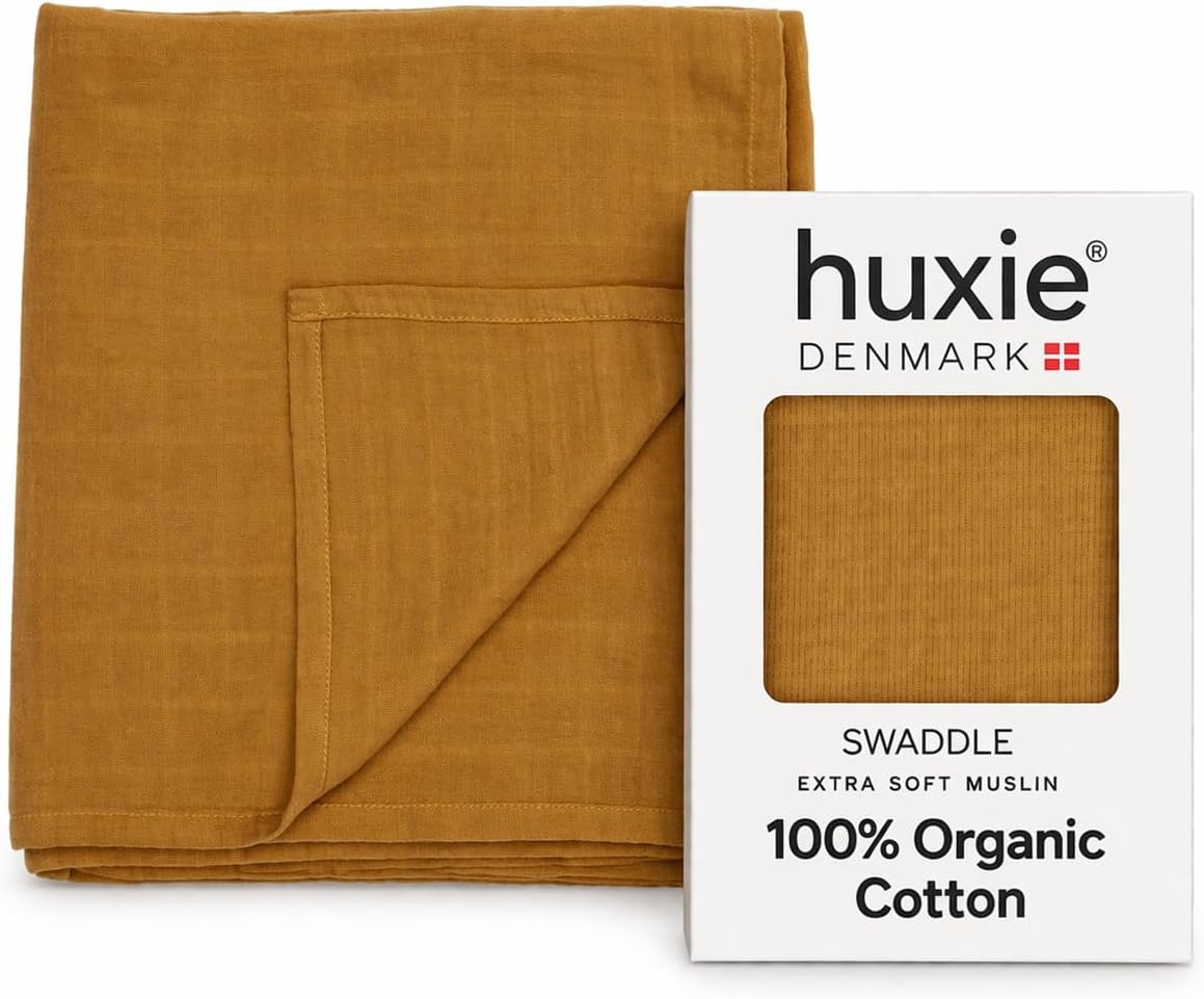 Huxie Baby Swaddle – Organic Cotton Muslin Baby Swaddles for Newborns 47" x 47" (Autumn Yellow)