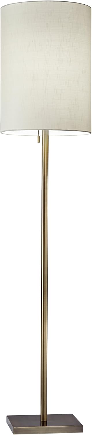 Adesso Antique Brass Floor Lamp with Beige Fabric Lampshade