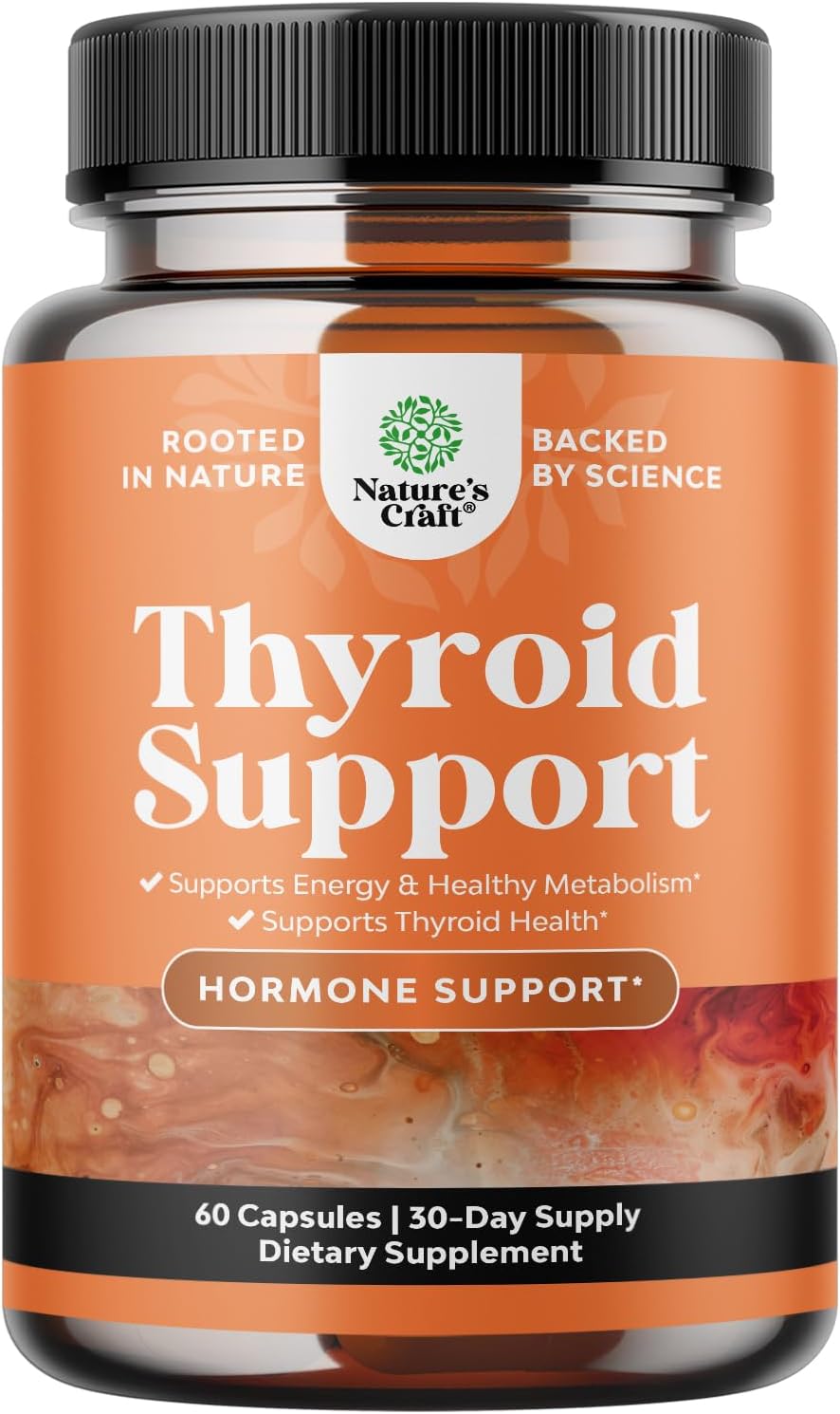 Natures Craft Herbal Thyroid Support Complex - Potent Kelp Iodine Supplement with L Tyrosine, Bladderwrack, Selenium & Ashwagandha for Hormone Balance - Mood & Energy Dietary Pills - 60 Count