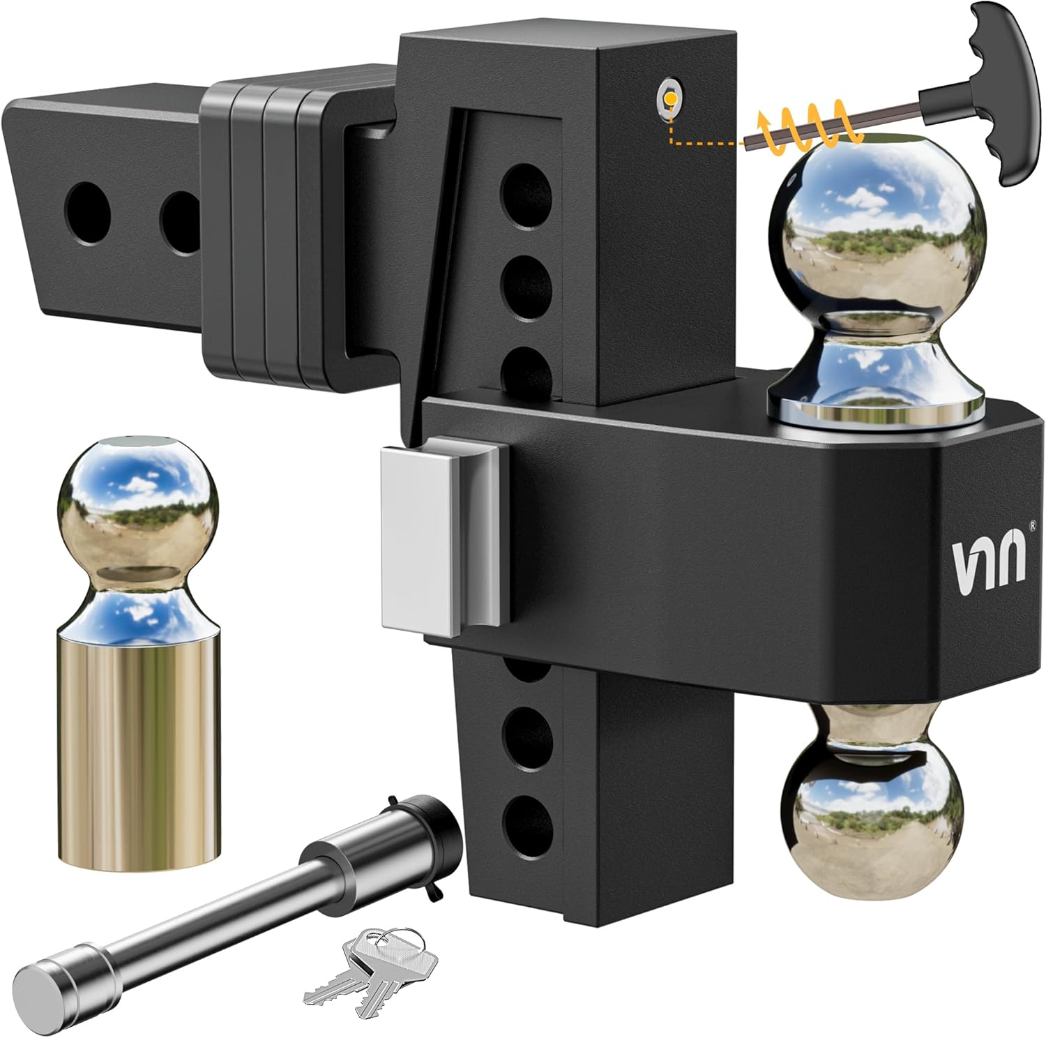 VNN Drop Hitch 2.5 Inch Receiver, Dual-Ball(2'', 2-5/16''), Fits 2.5 Hitch Receiver, 6 Inch Drop Hitch, 18,500 LBS GTW-Drop Hitch for Trucks, Heavy Duty Solid Ball Mount, Black