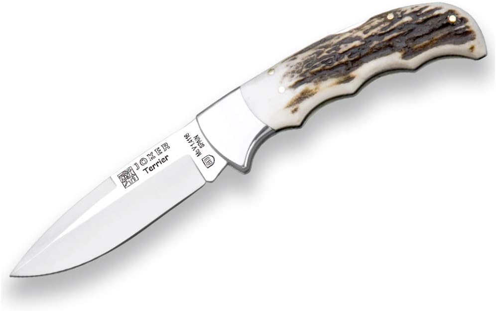Joker Hunting Pocket Folding Knife Terrier NC19, Blade 3.54 inches MOVA, Deer Horn Handle, Fishing Tool, Hunting, Camping and Hiking