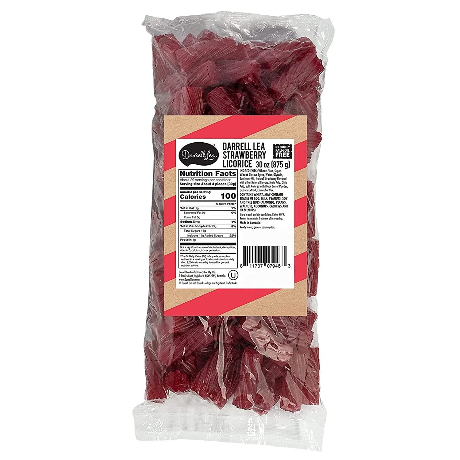 Darrell Lea Bulk Australian Licorice, Non-GMO, No Palm Oil, No High Fructose Corn Syrup, Soft & Chewy Licorice Candy, Made in Australia (1.925 Pound Bulk Bag, Strawberry)
