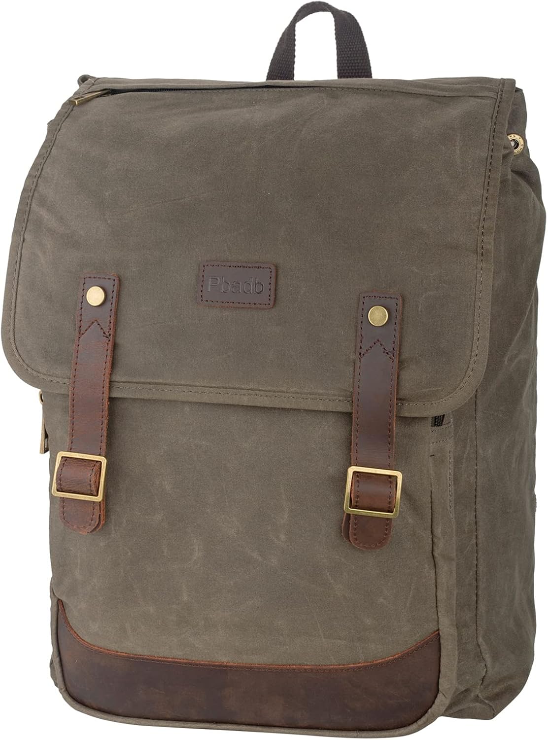 Generic Waterproof Waxed Canvas Backpack for Men Travel Rucksack Leather Trimming (Green)