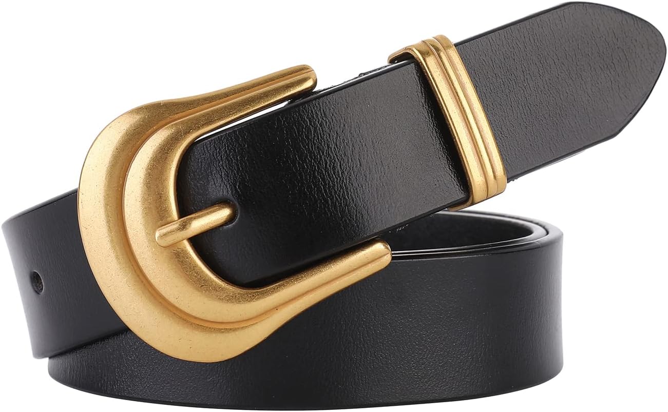 ALAIX Women's Belt Western Belts Silver Gold Buckle Black Leather Belt