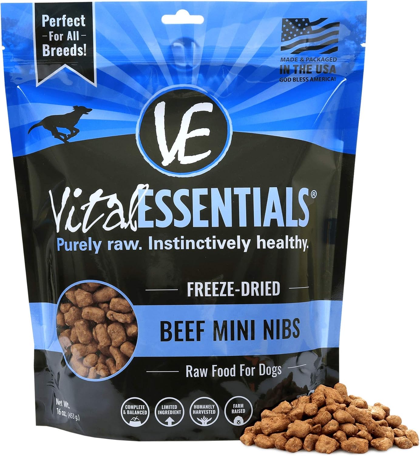 Vital Essentials Freeze Dried Dog Food Raw Beef Mini Nibs