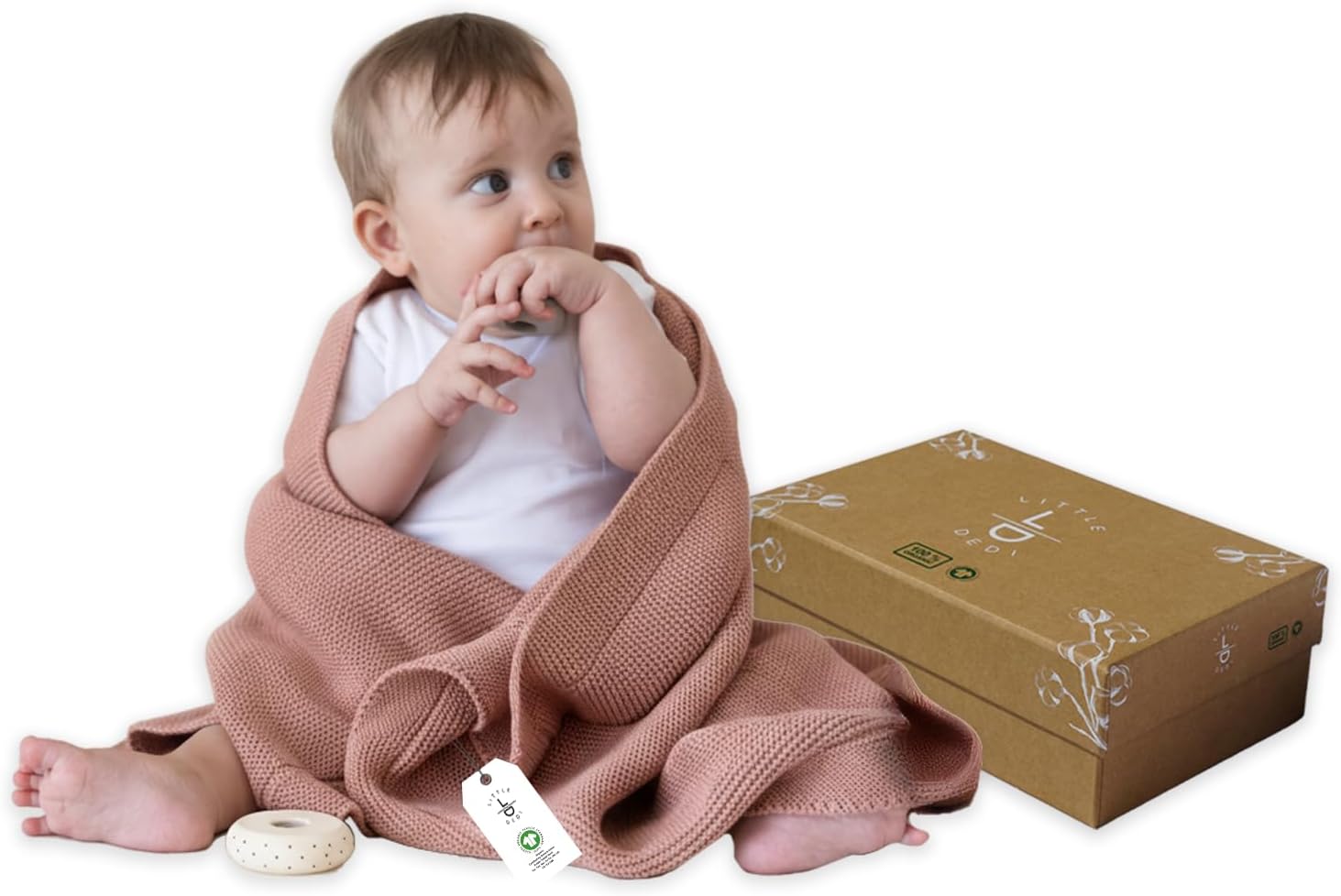 Little Dedi 100% Organic Cotton Baby Knitted Blanket with Gift Box - Soft Toddler, Crib, Stroller Blanket - Neutral Swaddle and Receiving Blanket for Newborns, 30"x40", Pink