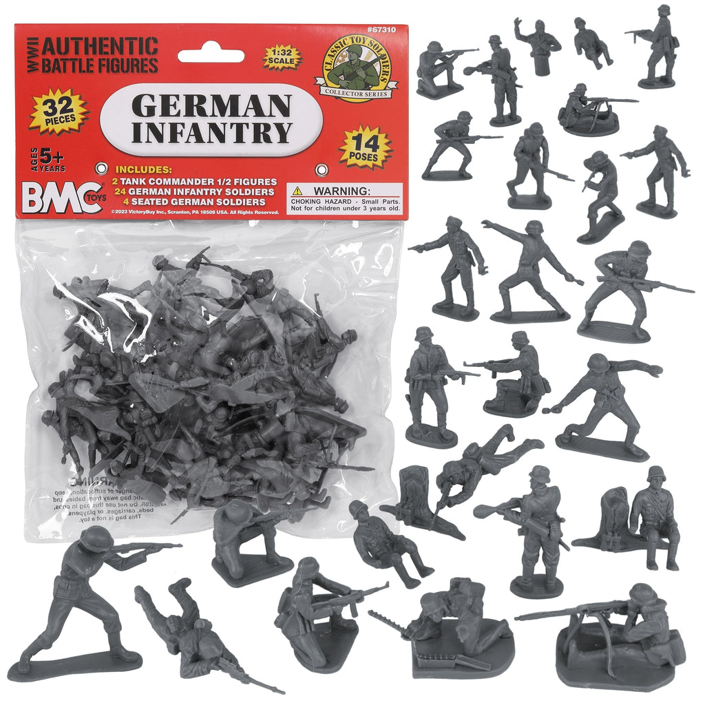 BMC CTS WW2 German Infantry Plastic Army Men — 32pc Gray Soldier Figures
