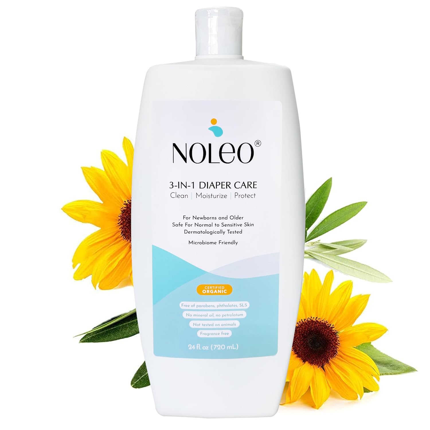 NOLEO 3-in-1 Diaper Care - Baby Cream, Cleanser & Lotion Organic - Diaper Rash - Rash Ointment - Cream to Clean, Moisturize & Protect Skin Made in France, 24 oz