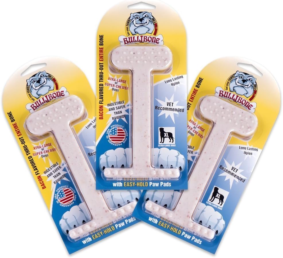 Bullibone Nylon Dog Chew Toy for Aggressive Chewers - Dental Hygiene Bone with Bacon Flavor
