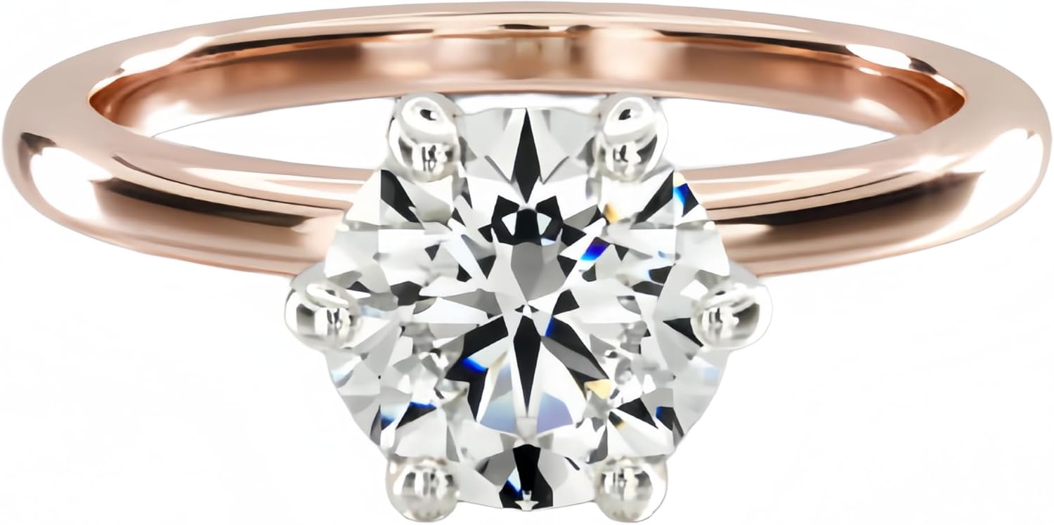 Amazon Brand 14K Gold Six Prong Solitaire Engagement Ring Setting Fit for 0.5–2 Carat Round Diamond, Center Stone Not Included (Rose, 10, Carats, 0.5)