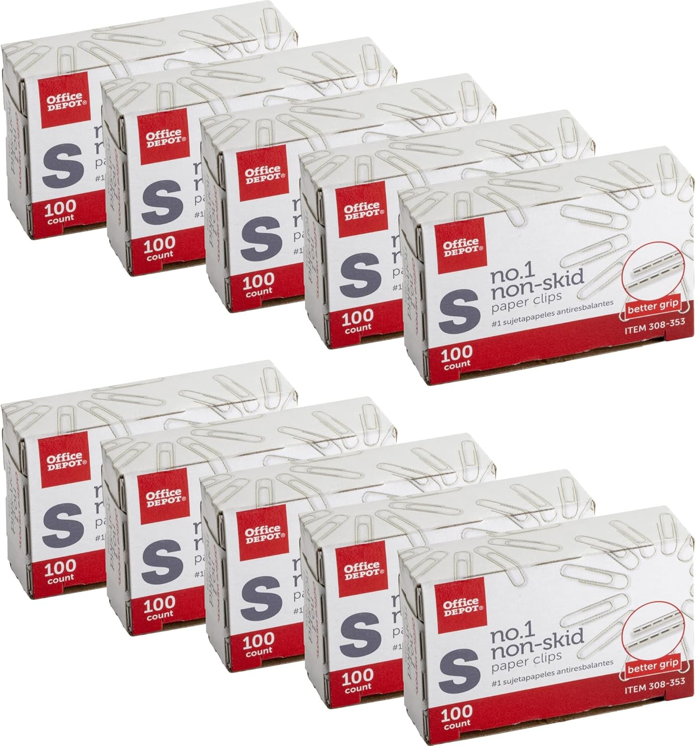 Office Depot Brand Paper Clips, No. 1 Regular, Silver, Nonskid Finish, 100 Clips Per