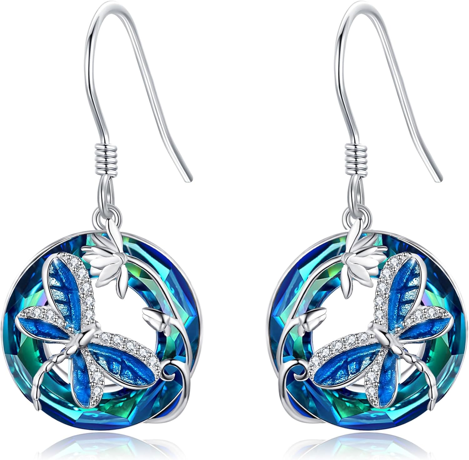 MONGAS Dragonfly Earrings Sterling Silver Dragonfly Dangle Earrings Flower Earrings Dragonfly Jewelry