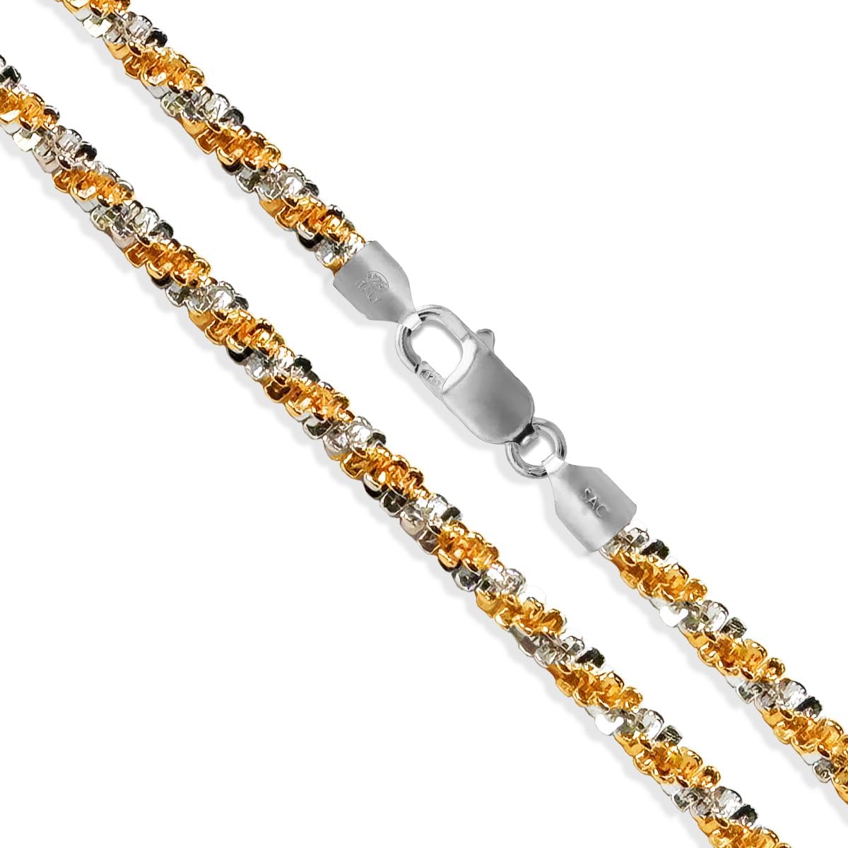 Amazon Gold-Tone Sterling Silver Popcorn Roc Chain 2.2mm 925 2-Tone Criss Cross Necklace