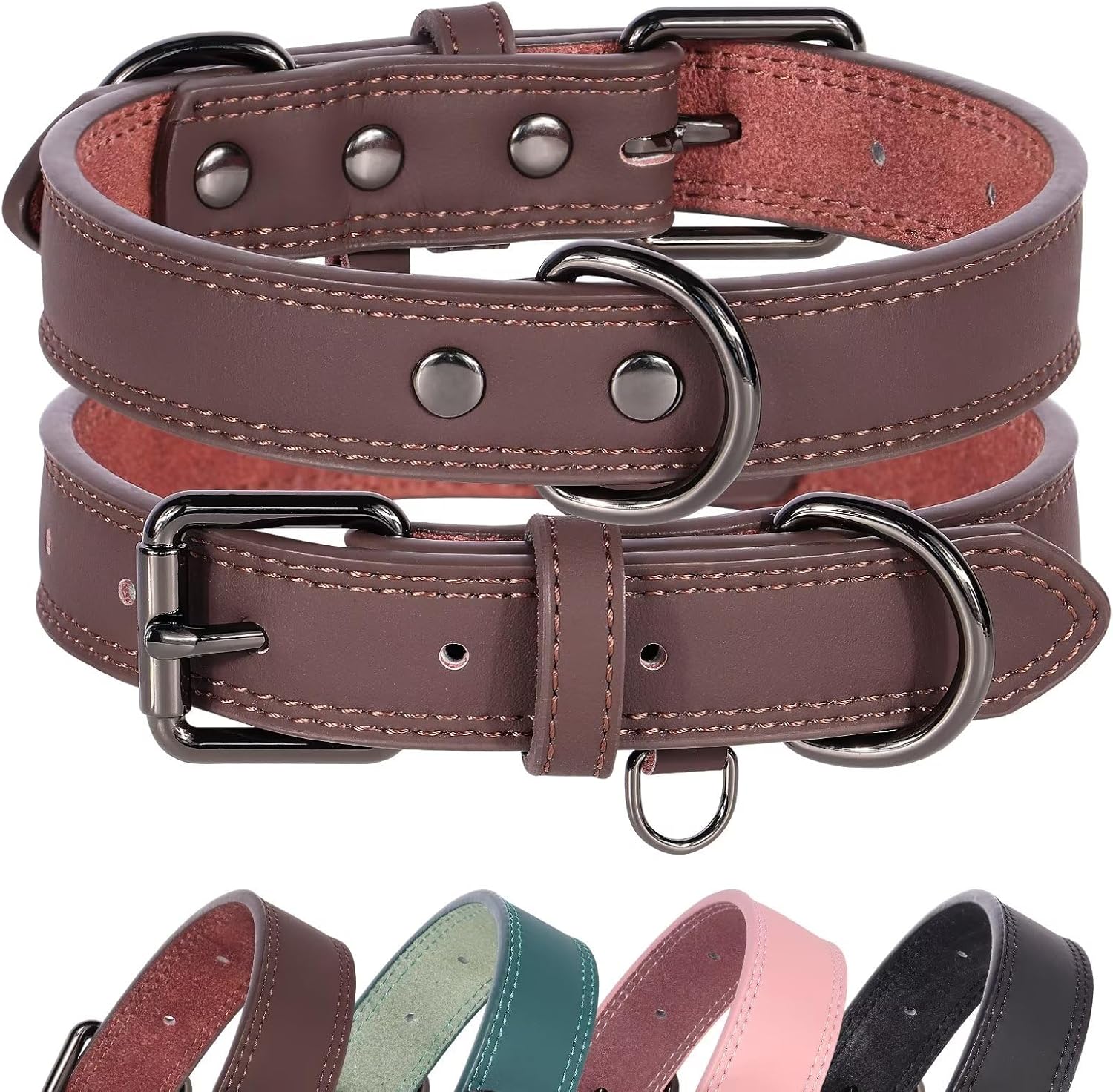 Didog Genuine Leather Dog Collar for Large Dogs, Durable and Soft Heavy Duty Dog Collars with Double D Rings and Metal Buckle,Brown XL