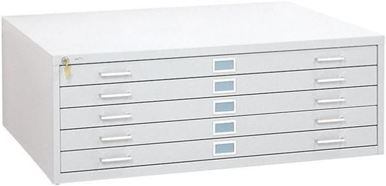 Scranton & Co 5-Drawer Flat File Cabinet, Steel Construction, White Finish, Holds 36" x 48" Documents, Modular Design, Stackable, Office Filing Storage with Smooth Ball-Bearing Rollers