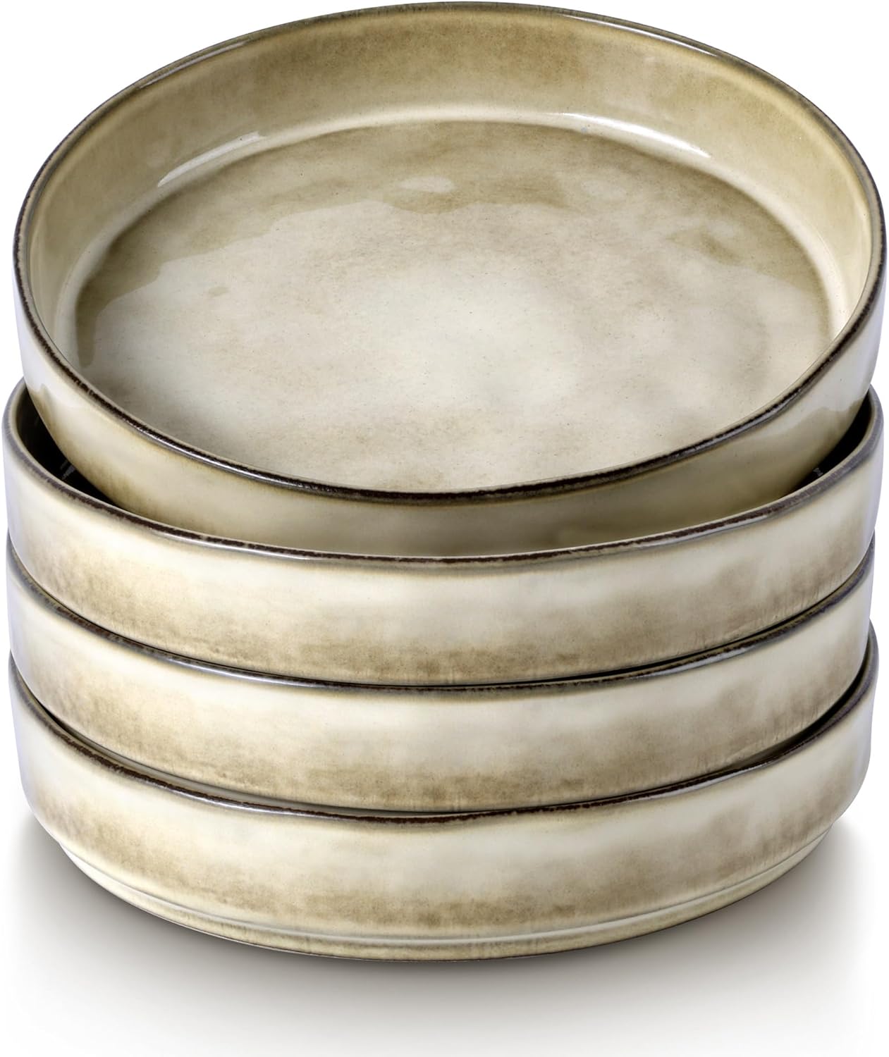 LIANYU Amazon.com | LIANYU Pasta Bowls, 8.25'' Large Bowl Sets of 4, Stoneware Round Shallow Dinner Plates for Meal, Ceramic Salad Serving Plate for Cereal, Soup, Dishwasher & Microwave Safe, Sandy Beige