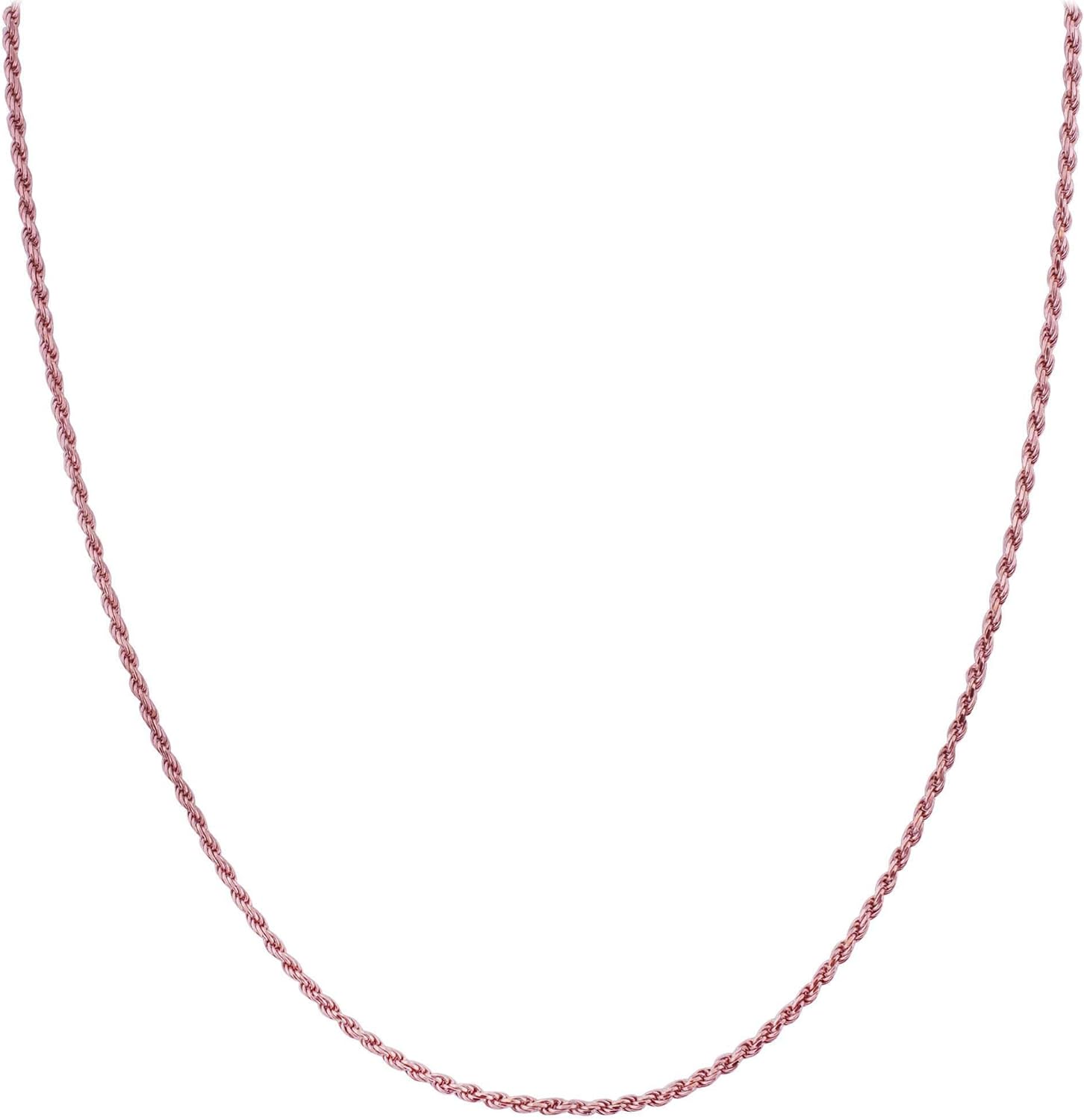 Gem Avenue Rose Gold Plated 925 Sterling Silver 1.5mm Rope Chain Vermeil Necklace
