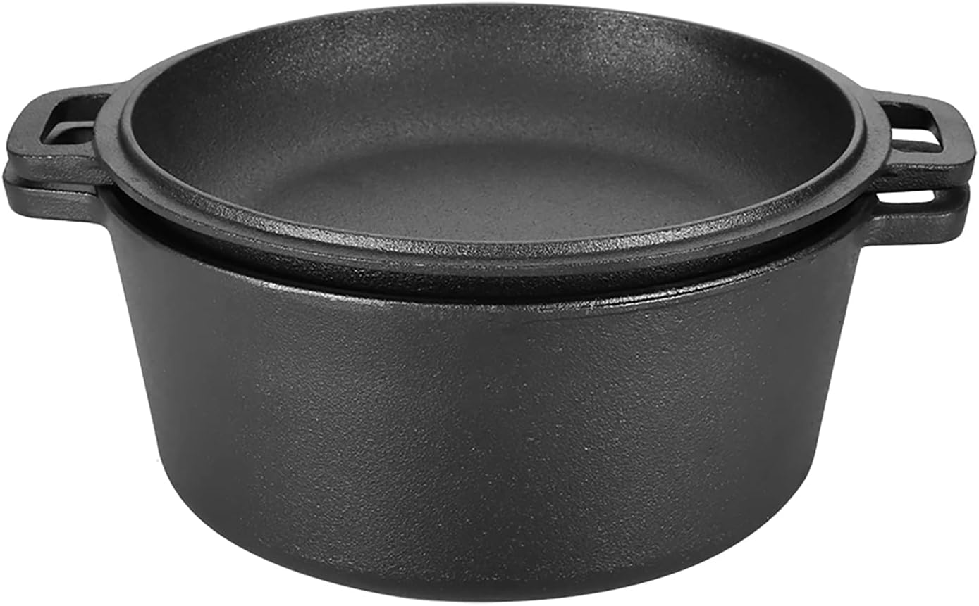Xcello 2 in 1 Seasoned Cast Iron Double Dutch Oven Combo Cooker