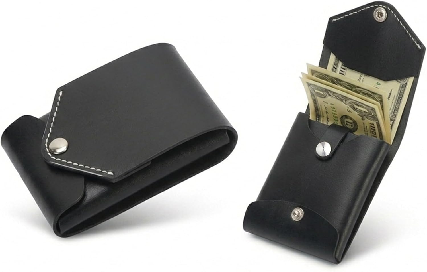 JusBumio Hand-Stitched Full-Grain Vegetable Tanned Leather Minimalist EDC Bifold Wallet