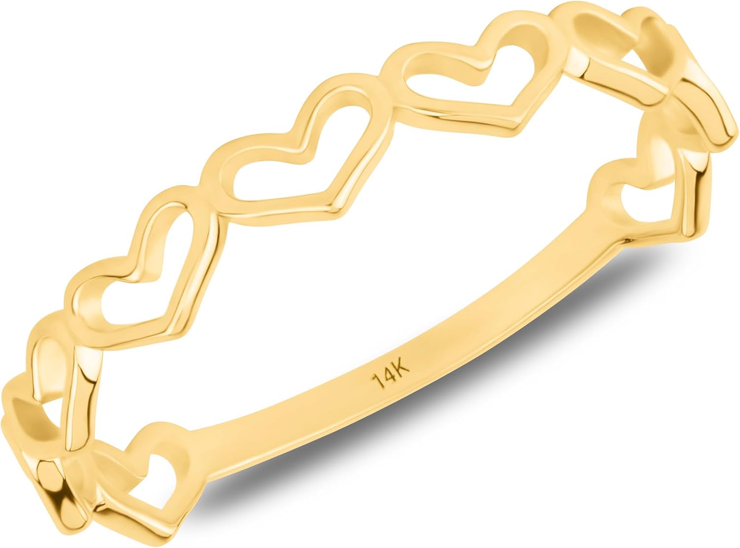 MAX + STONE Solid 14K Gold Heart Ring For Women | 14k Yellow Gold Band with Hearts | Comfortable and Thin Gold Stackable Rings | Hypoallergenic Gold Ring Bands for Women in Size 6