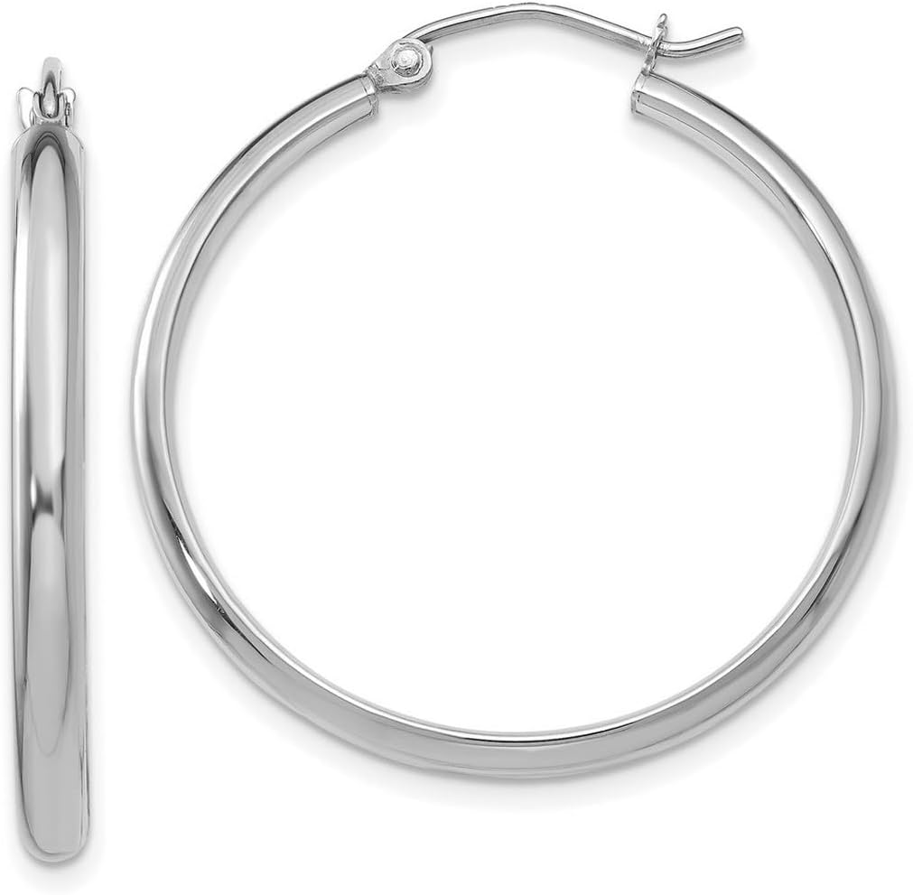 Generic 14k White Gold Hinged post Polished Hoop Earrings 30x30.5mm