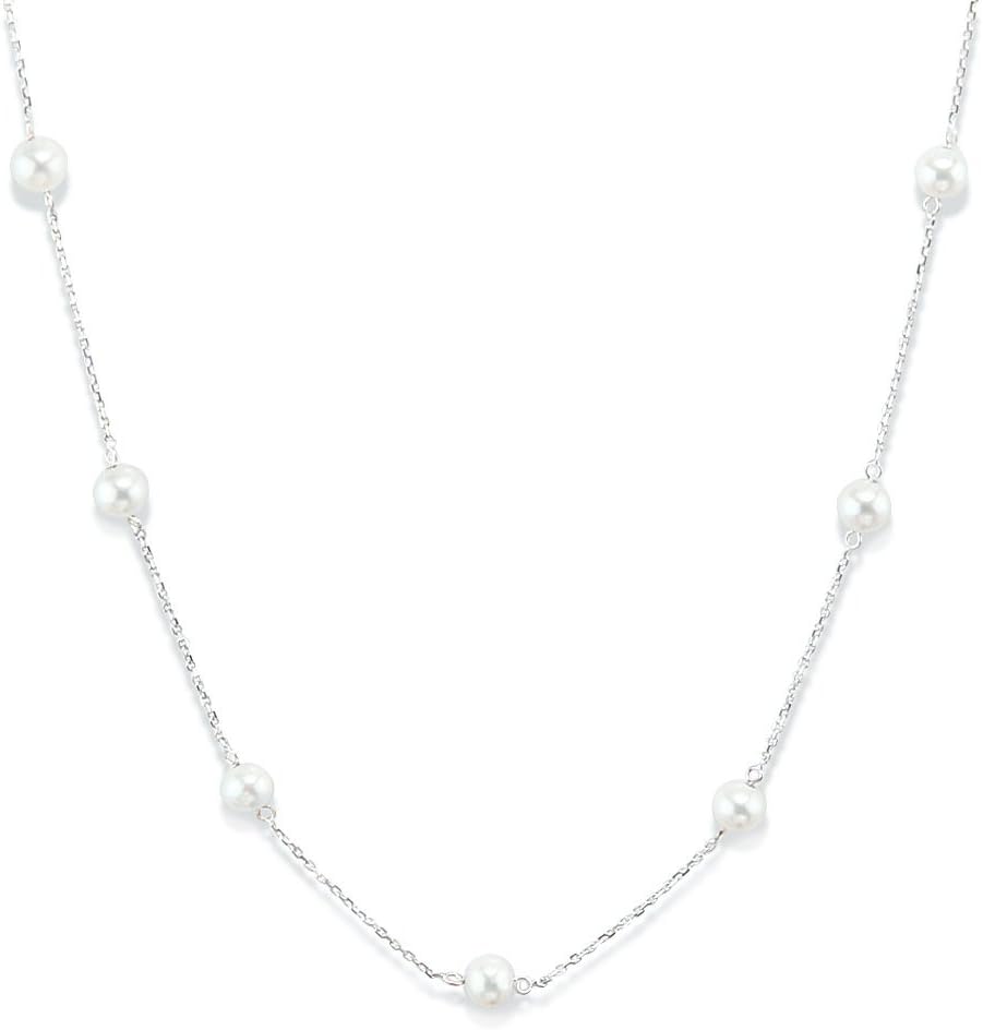 Amazon Handmade 14K White Gold Tin Cup Necklace With Cultured Freshwater Pearls 16-20 Inch