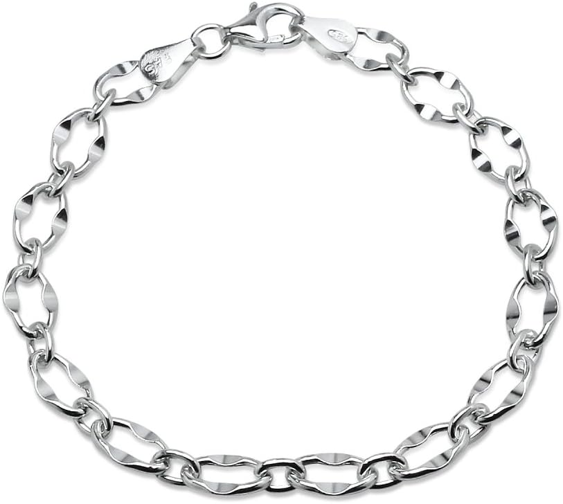 Hoops & Loops Sterling Silver High Polished Italian Dapped Oval Link Chain Bracelet, 7 Inches